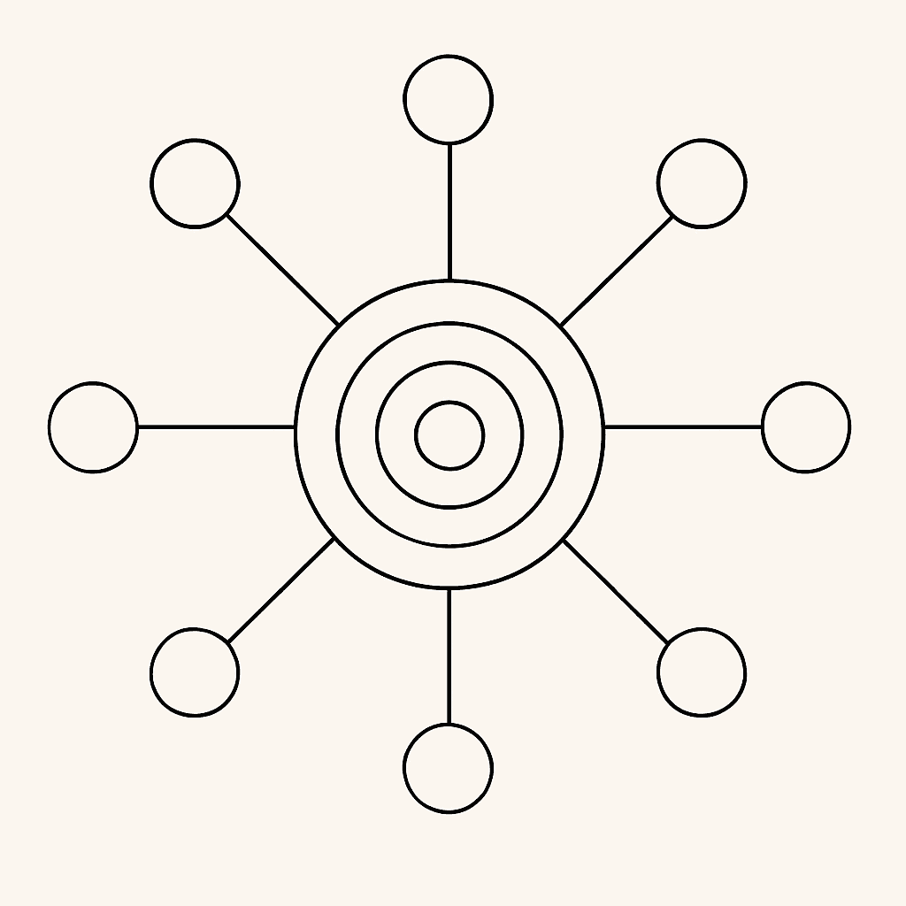 Abstract dark institutional map representing Burakorn's venture operating structure.